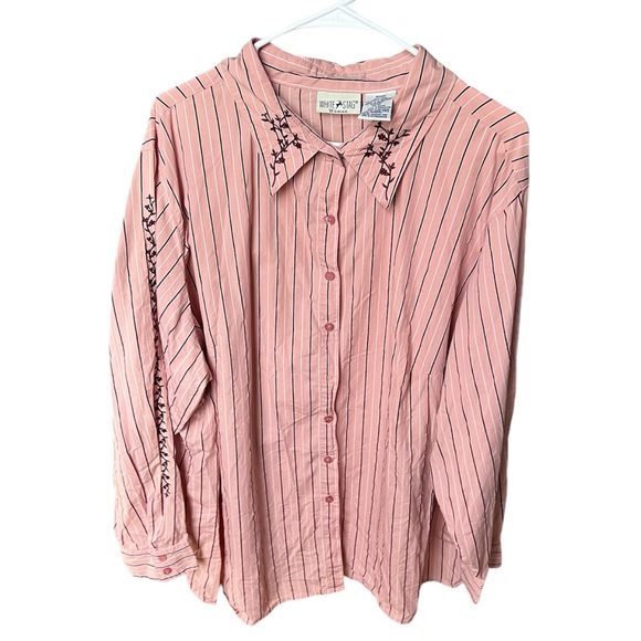 White stag button up shirt, Pink Striped Collard Shirt with embroidery, 22W/24W - Picture 6 of 9